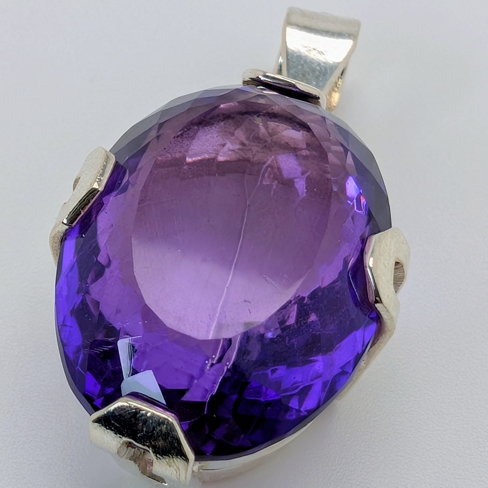 Large Natural Amethyst S925 Sterling Silver Pendant High Quality - Picture 2 of 8